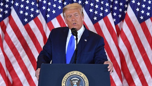 President Donald Trump speaks during election night in the East Room of the White House in Washington, early on November 4.