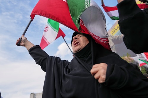 Pro-government demonstrators in Tehran hold rally after US-Iran truce announcement