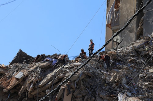 📷 In images: Rescue workers search through rubble following an Israeli airstrike in Beirut's southern suburbs